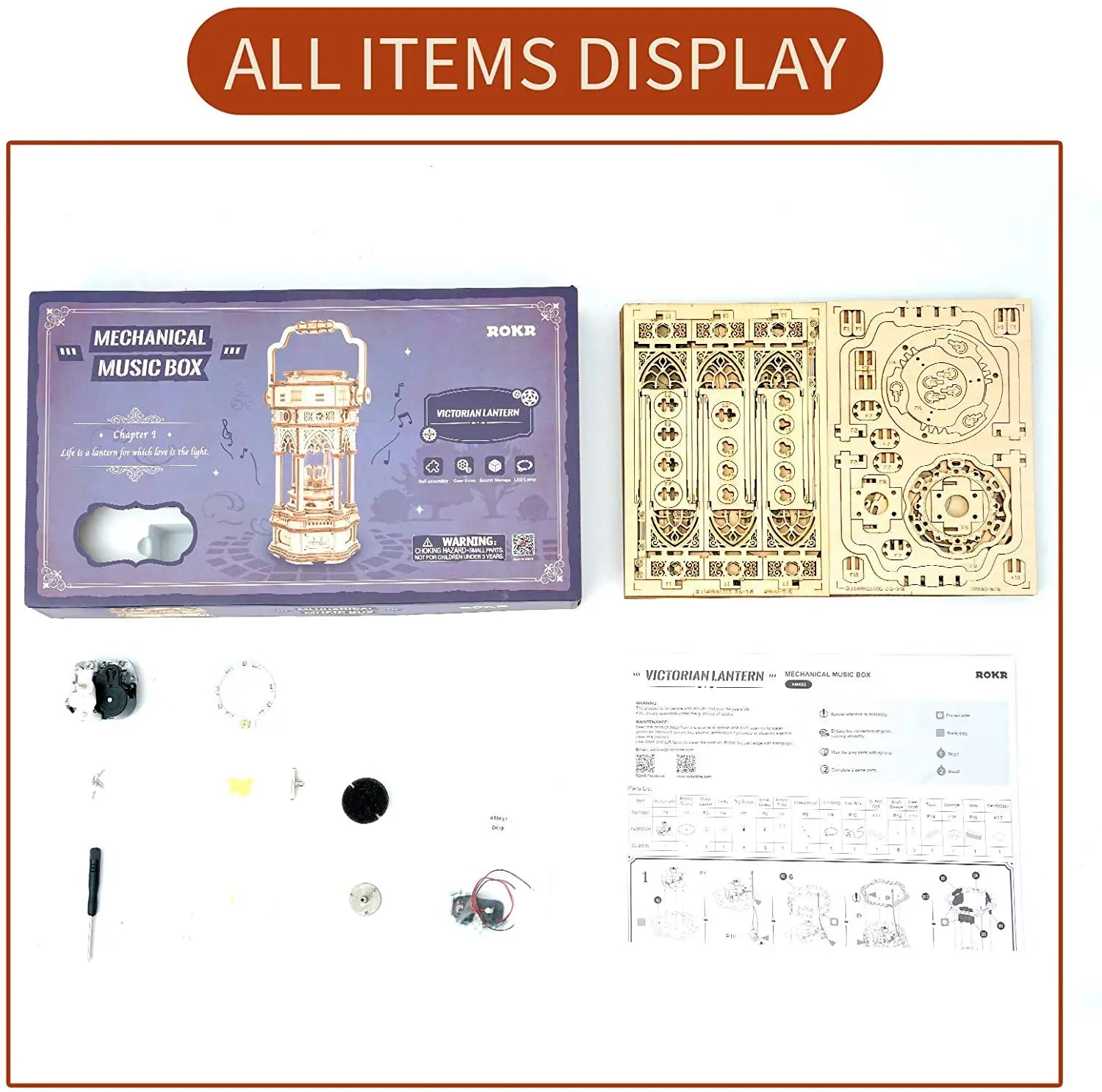 Lanterne Victorienne - Boîte à Musique 3D en Bois Robotime Rokr | Puzzle Mécanique 210 Pièces avec LED