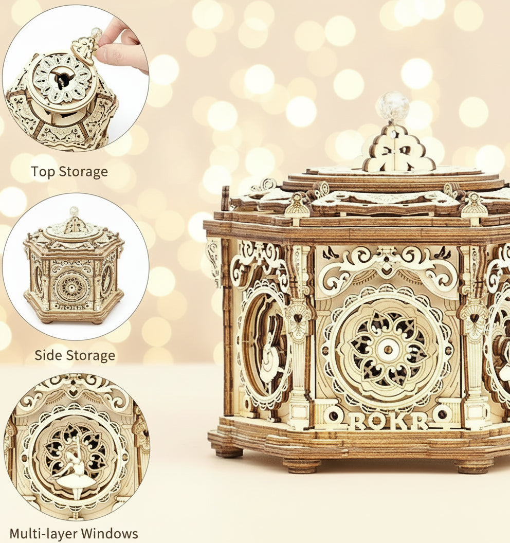 Jardin Secret - Boîte à Musique 3D en Bois Robotime Rokr | Puzzle Mécanique Renaissance 315 Pièces