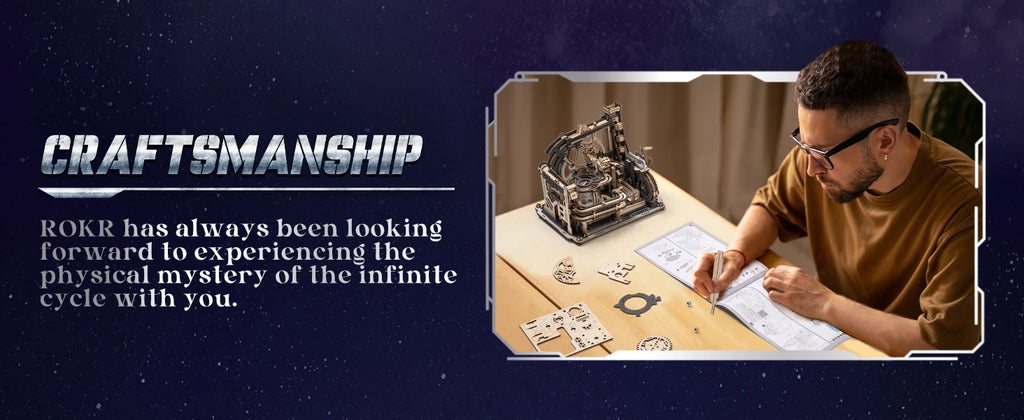 ROBOTIME Rokr Electric Marble Run with Light 3D Puzzle Toys Marble Spaceport - Connect With Night City