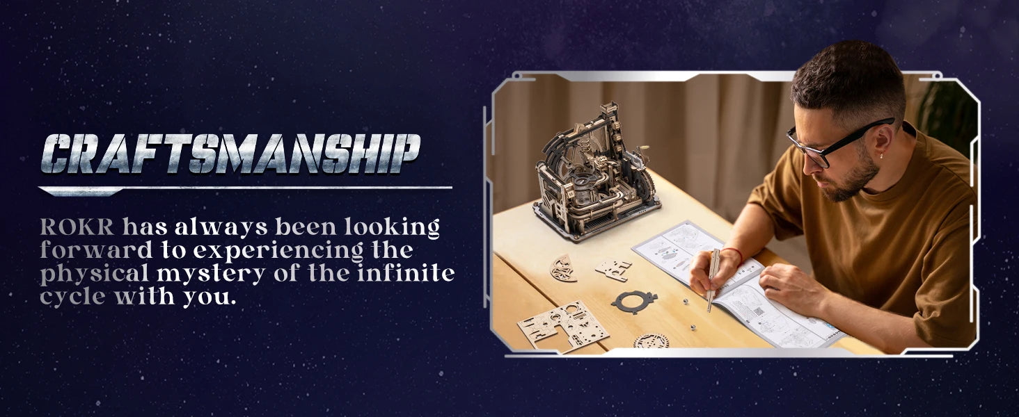 ROBOTIME Rokr Electric Marble Run with Light 3D Puzzle Toys Marble Spaceport - Connect With Night City