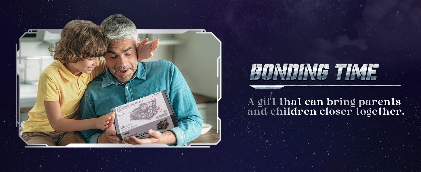 ROBOTIME Rokr Electric Marble Run with Light 3D Puzzle Toys Marble Spaceport - Connect With Night City