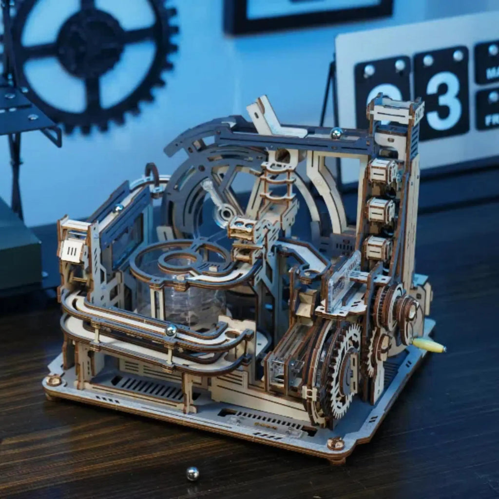 ROBOTIME Rokr Electric Marble Run with Light 3D Puzzle Toys Marble Spaceport - Connect With Night City