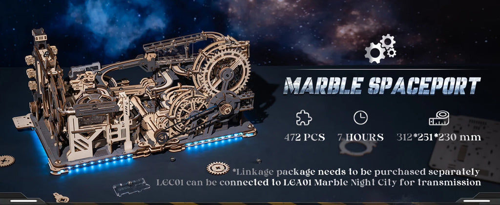 ROBOTIME Rokr Electric Marble Run with Light 3D Puzzle Toys Marble Spaceport - Connect With Night City