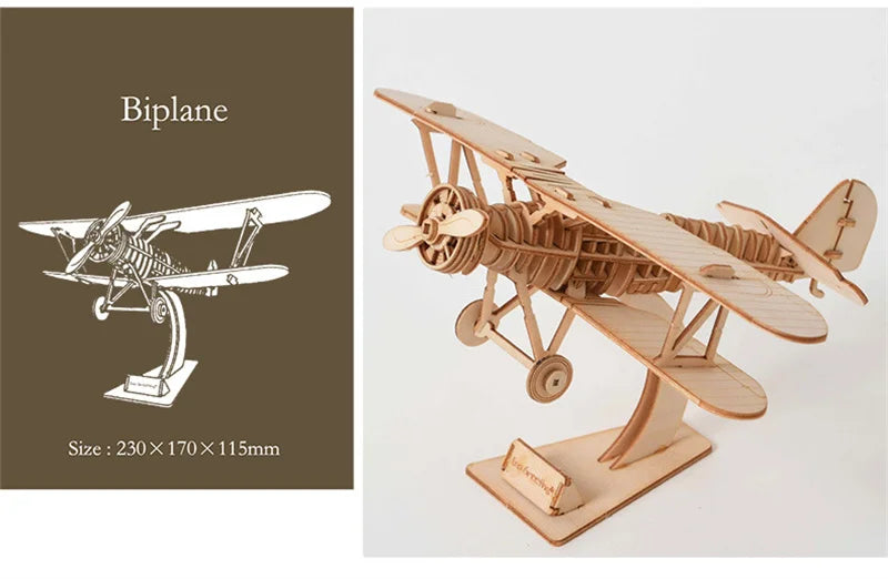 Puzzle 3D en Bois – Avion Biplan | Maquette Aviation Vintage Premium