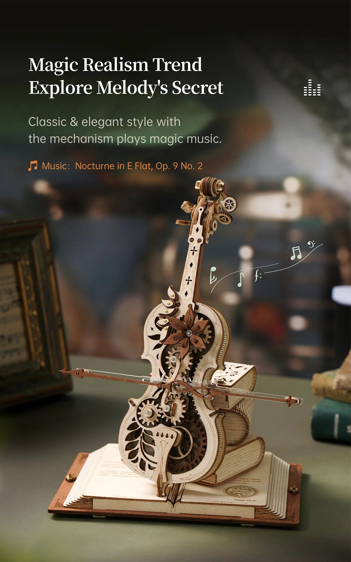 Boîte à Musique 3D Violoncelle Robotime AMK63 - Puzzle Mécanique en Bois