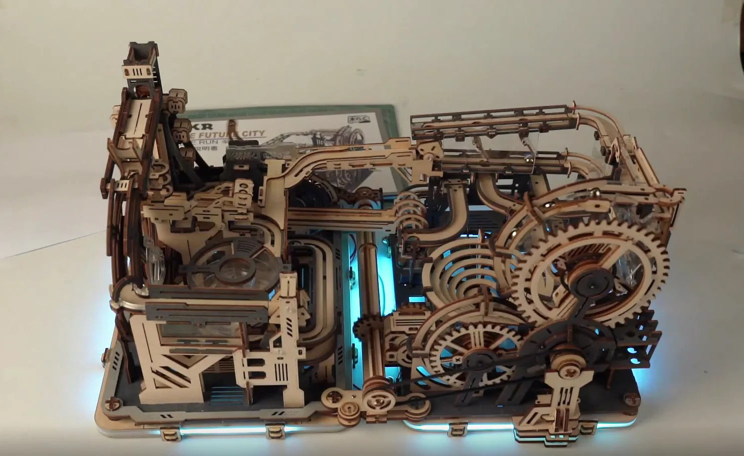 ROBOTIME Rokr Electric Marble Run with Light 3D Puzzle Toys Marble Spaceport - Connect With Night City