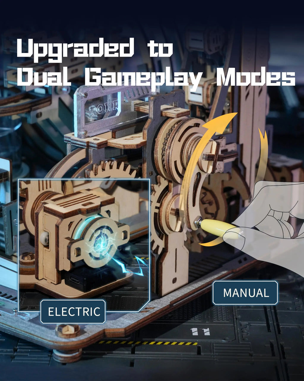 ROBOTIME Rokr Electric Marble Run with Light 3D Puzzle Toys Marble Spaceport - Connect With Night City