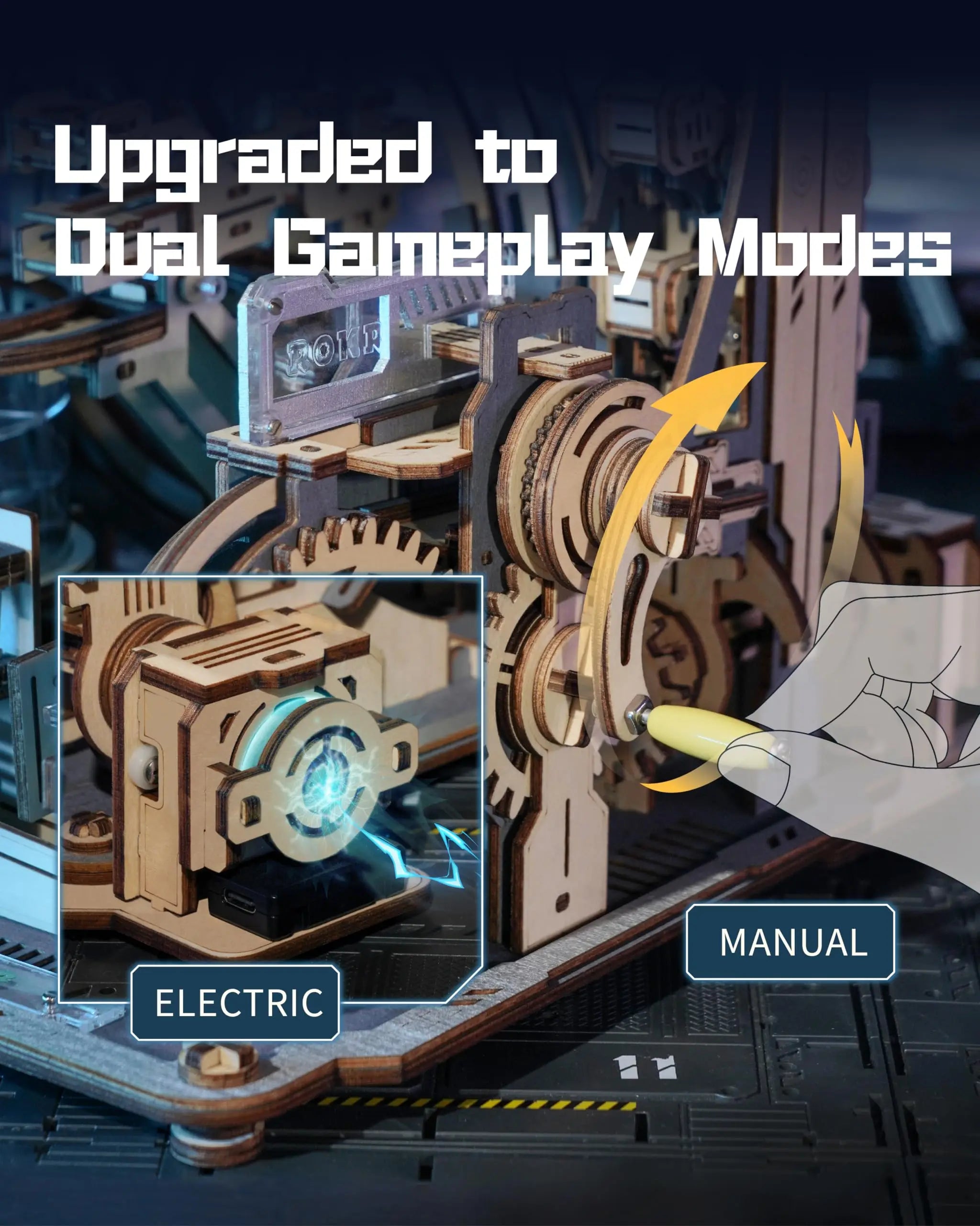 ROBOTIME Rokr Electric Marble Run with Light 3D Puzzle Toys Marble Spaceport - Connect With Night City