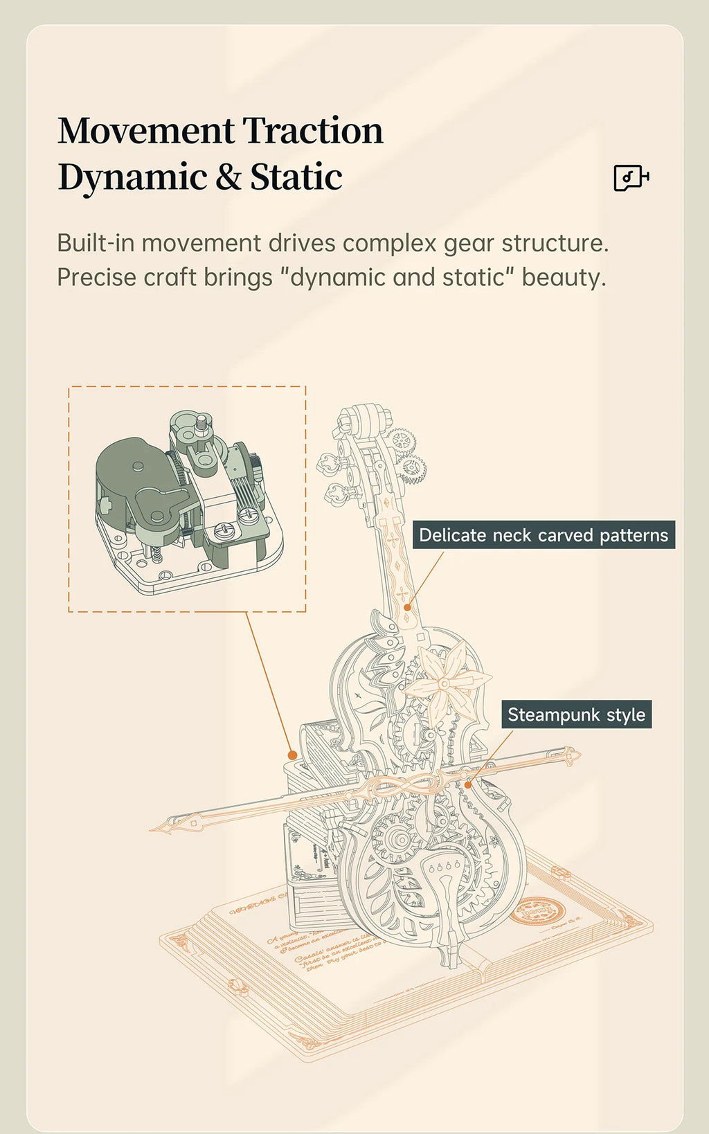 Boîte à Musique 3D Violoncelle Robotime AMK63 - Puzzle Mécanique en Bois