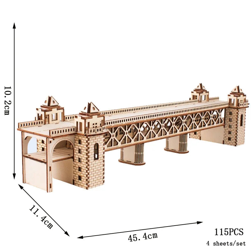 Train à Vapeur 3D en Bois avec Pont Ferroviaire - Puzzle Mécanique Rétro DIY