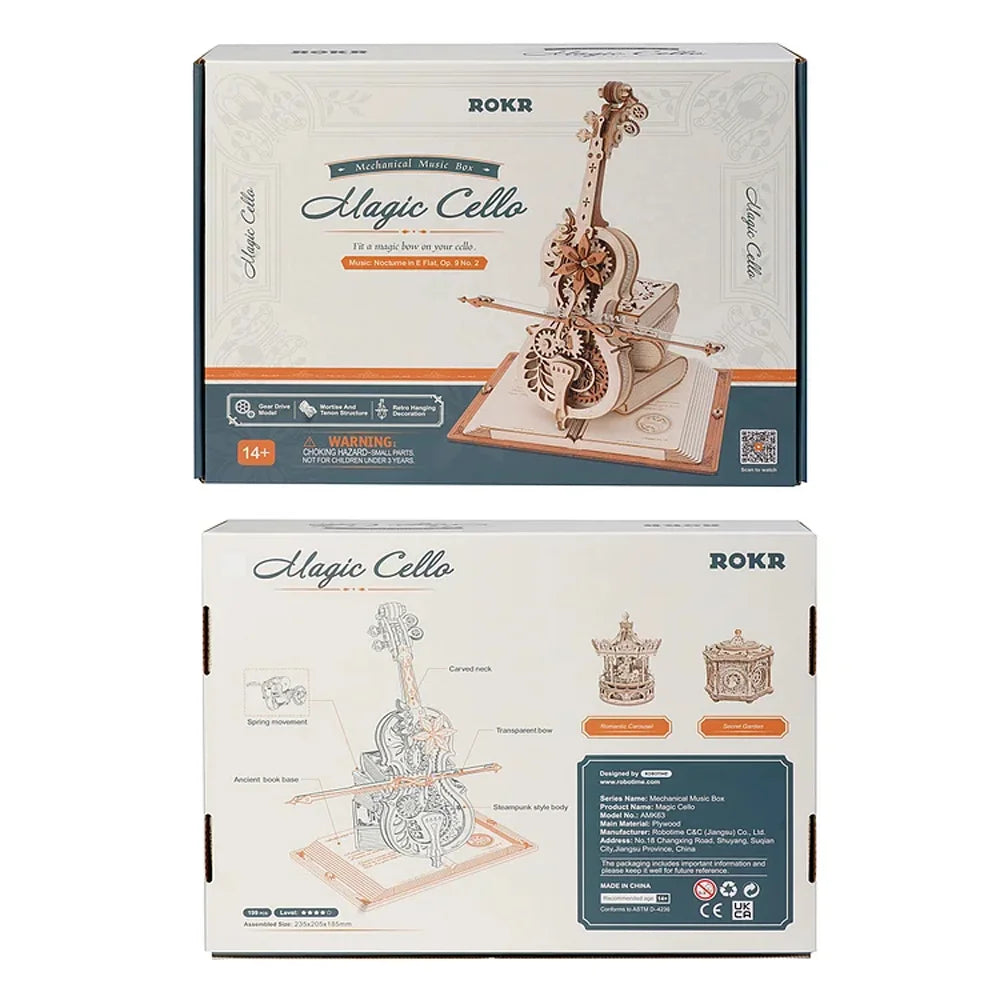 Boîte à Musique 3D Violoncelle Robotime AMK63 - Puzzle Mécanique en Bois