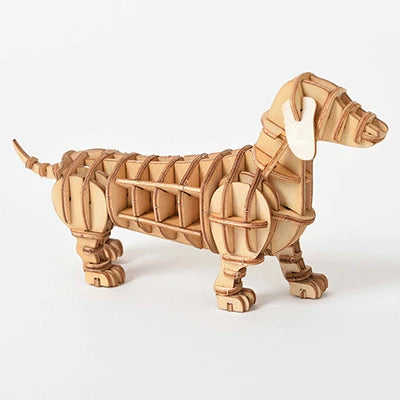 Puzzle 3D en Bois – Chien Teckel | Maquette Facile 56 Pièces