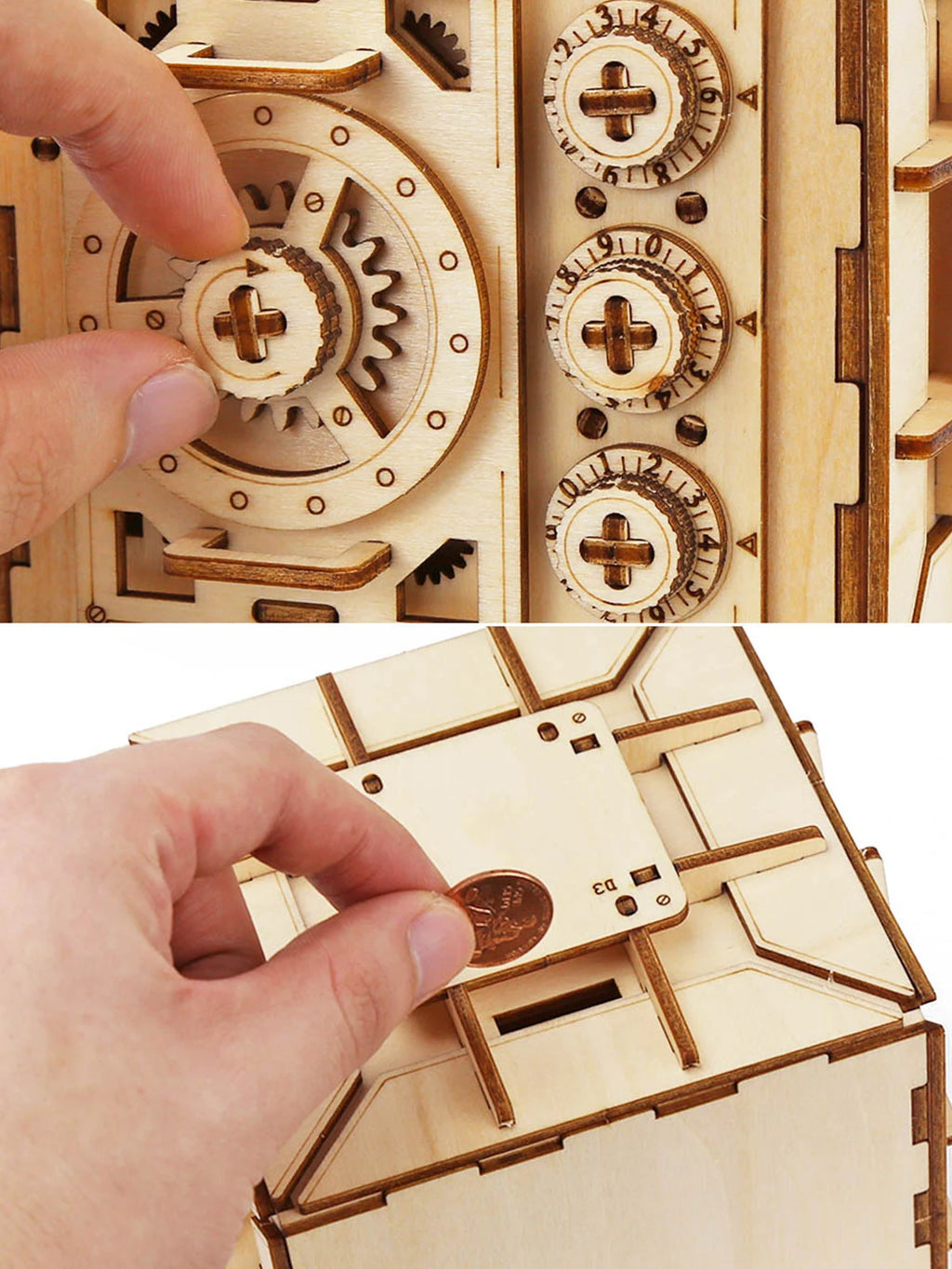 Coffre-Fort Ugears 3D en Bois - Puzzle Mécanique avec Serrure à Combinaison | 179 Pièces