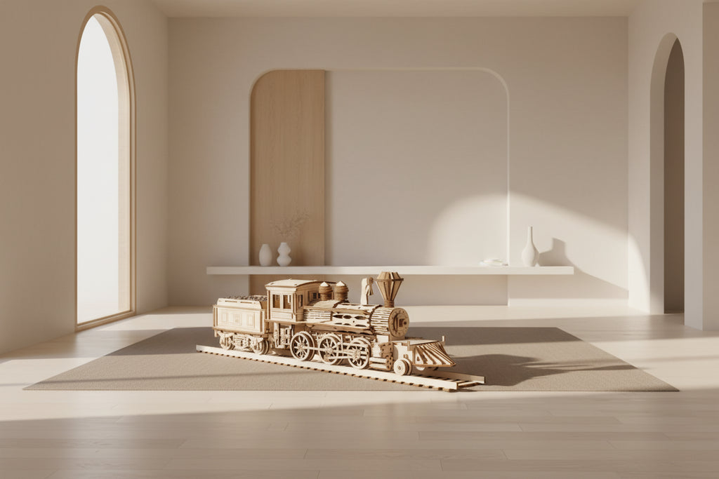 Train à Vapeur 3D en Bois avec Pont Ferroviaire - Puzzle Mécanique Rétro DIY