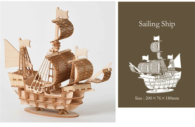Puzzle 3D en Bois – Bateau 2 Mâts | Maquette Voilier Premium