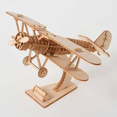 Puzzle 3D en Bois – Avion Biplan | Maquette Aviation Vintage Premium