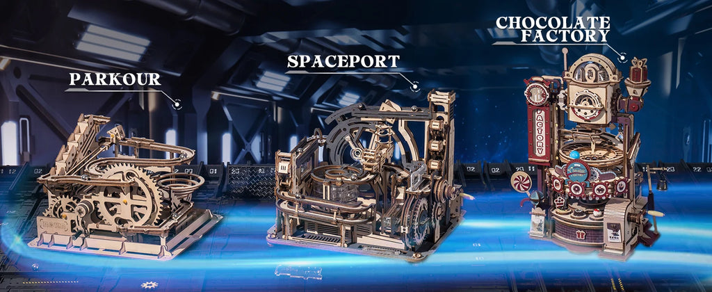 ROBOTIME Rokr Electric Marble Run with Light 3D Puzzle Toys Marble Spaceport - Connect With Night City