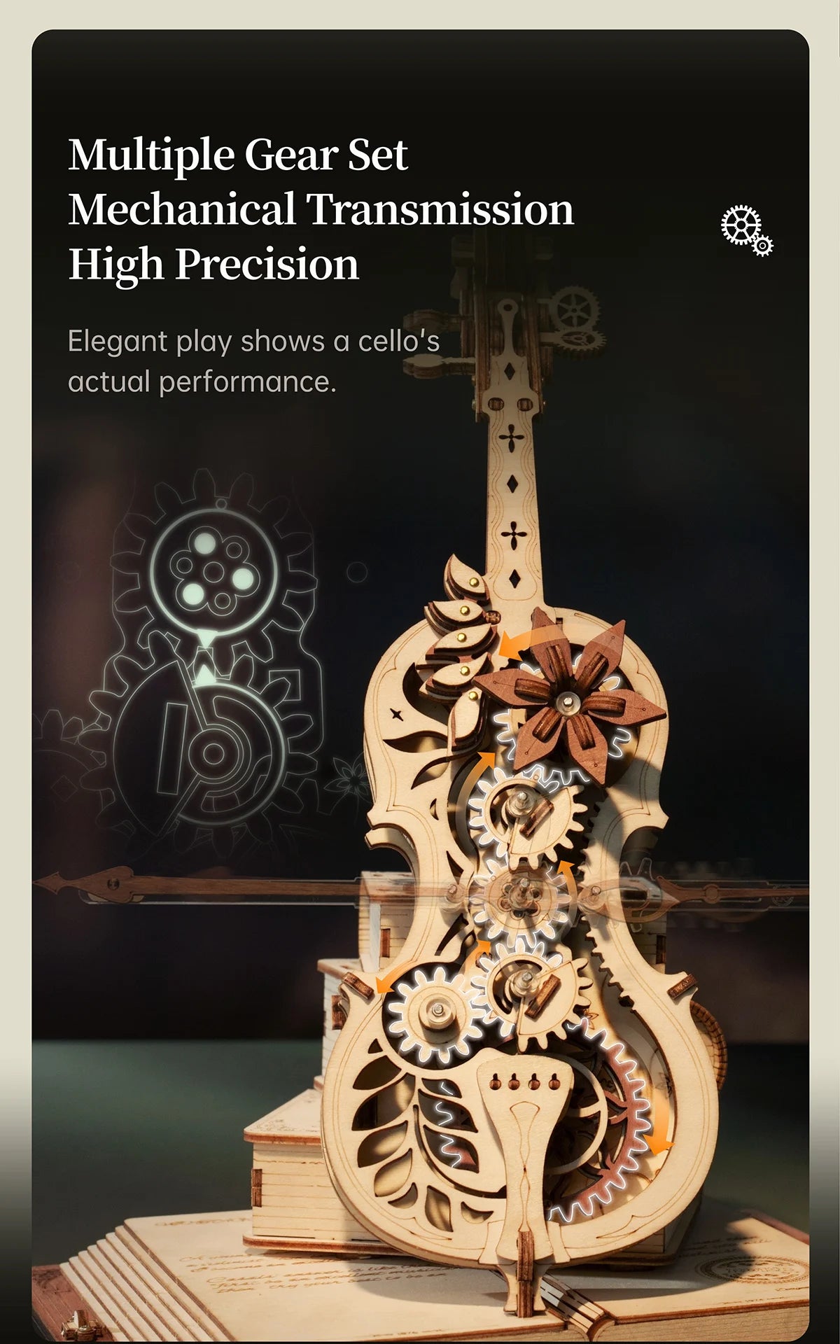 Boîte à Musique 3D Violoncelle Robotime AMK63 - Puzzle Mécanique en Bois