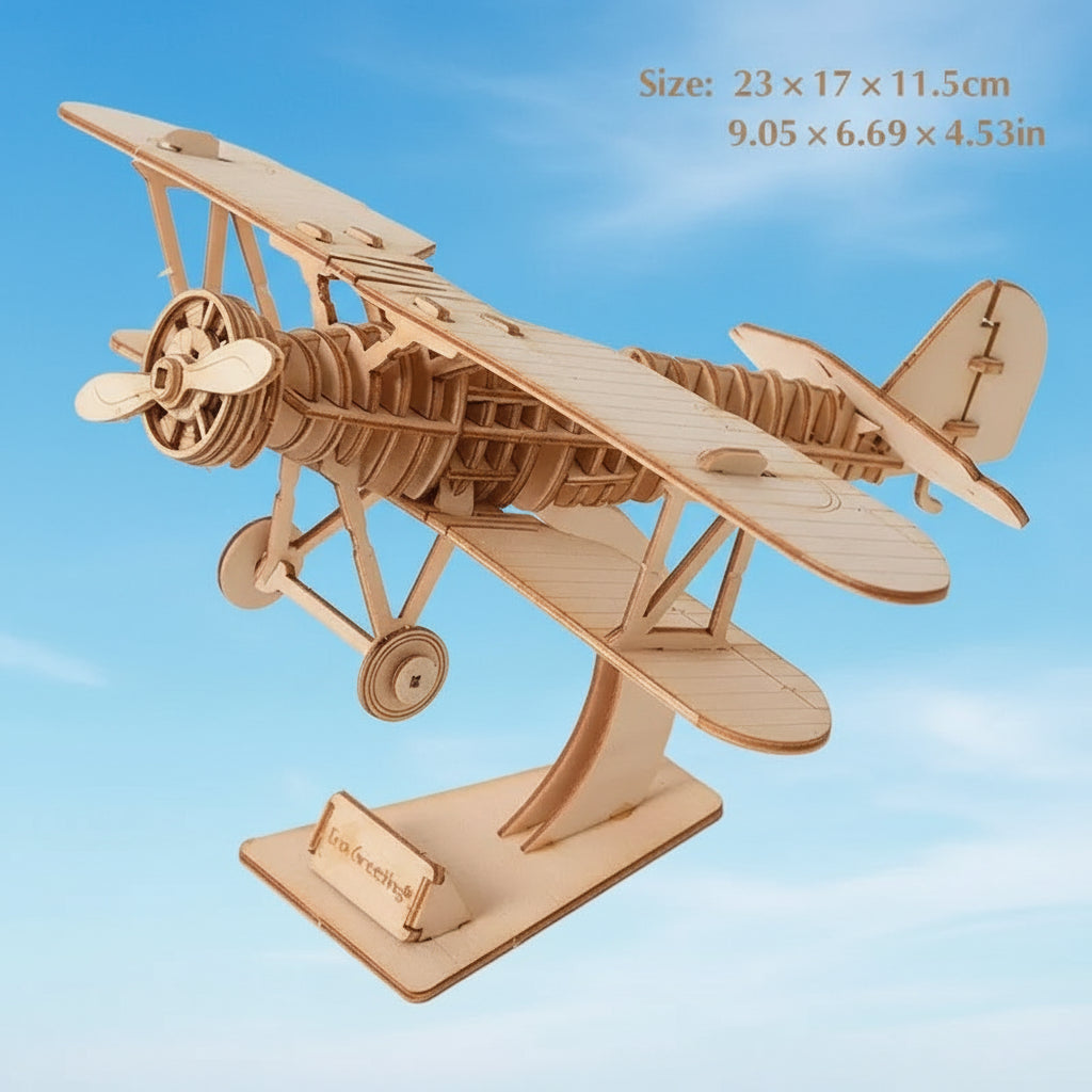 Puzzle 3D en Bois – Avion Biplan | Maquette Aviation Vintage Premium