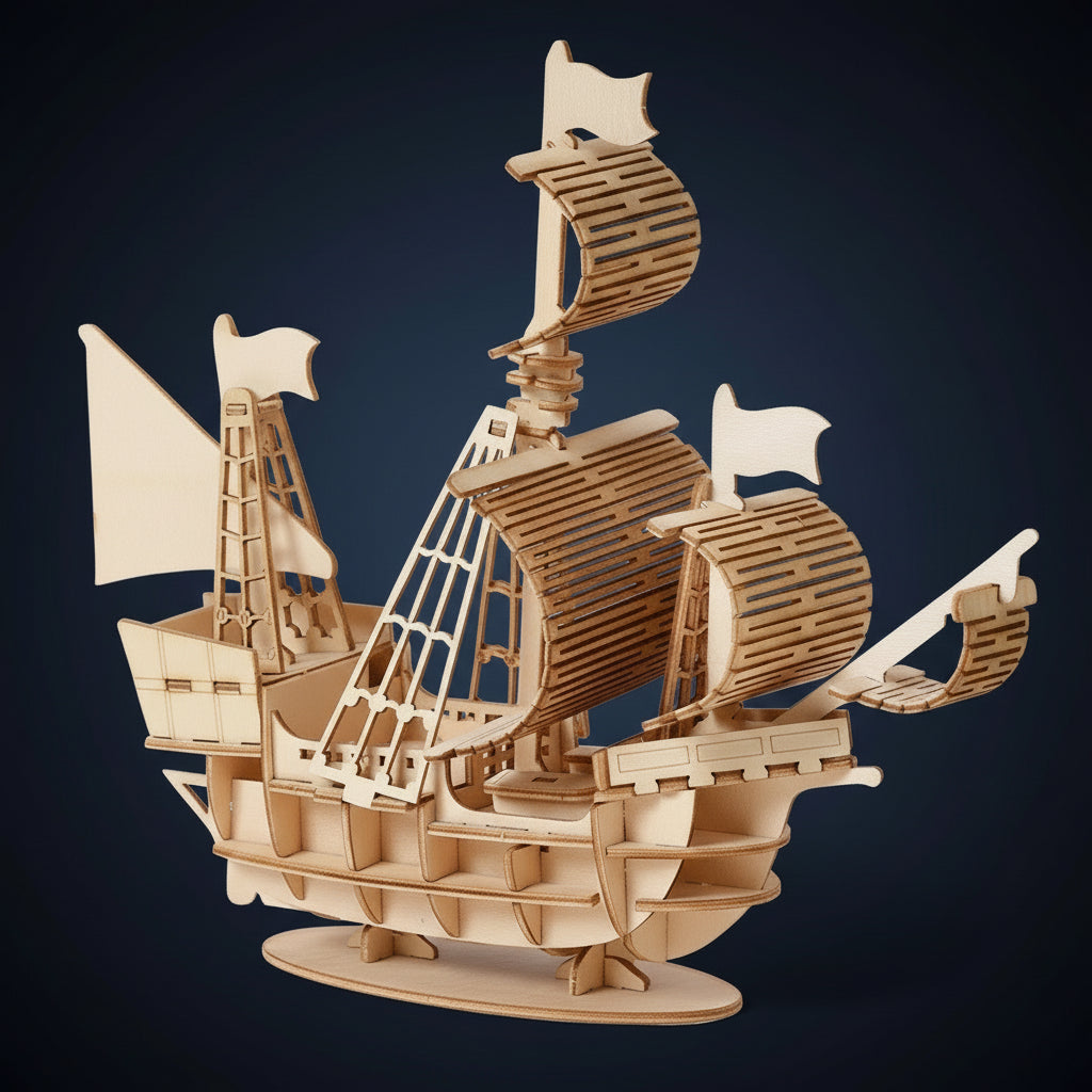 Puzzle 3D en Bois – Bateau 2 Mâts | Maquette Voilier Premium