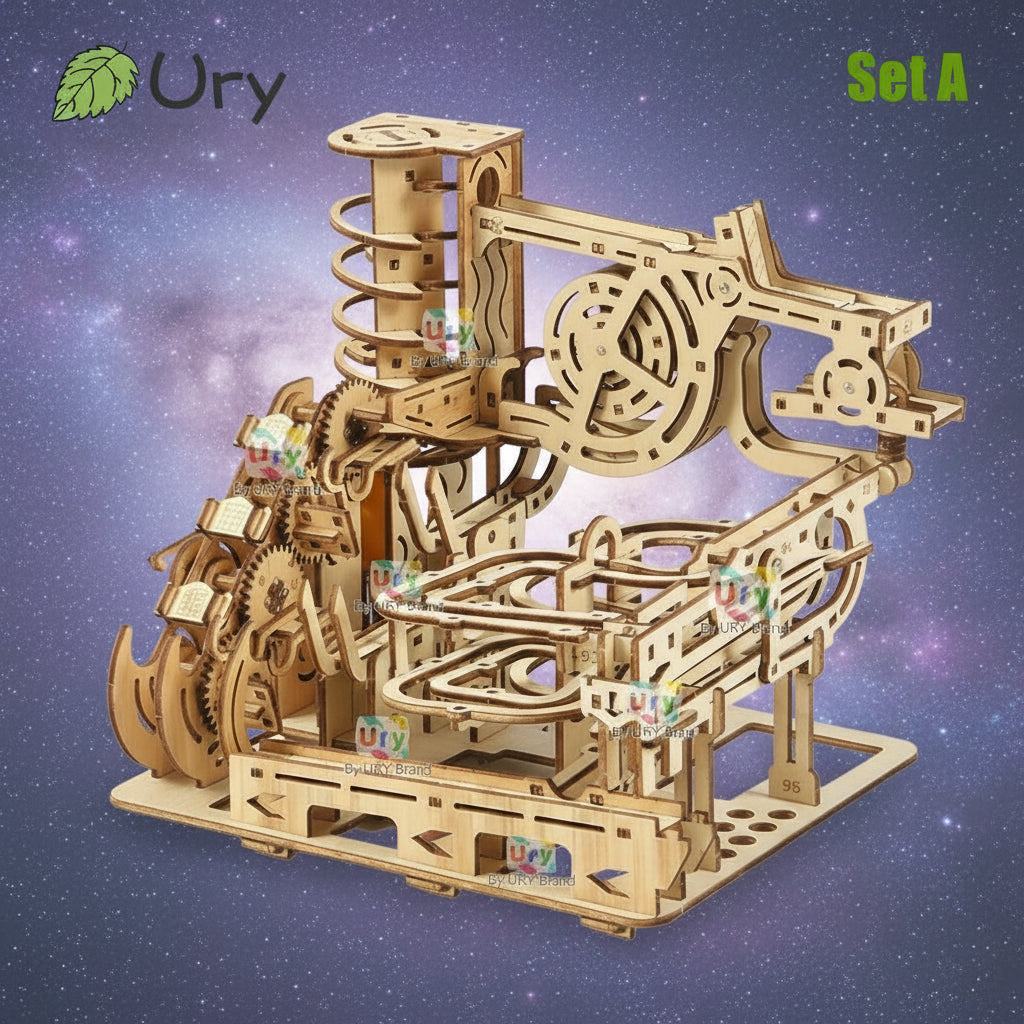 Circuit à Billes en Bois 3D avec Catapulte Électrique - Puzzle Mécanique STEM Éducatif 7 Billes