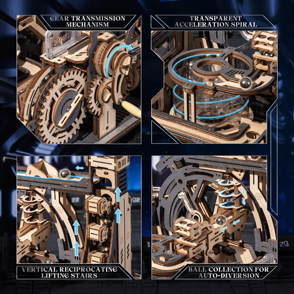 ROBOTIME Rokr Electric Marble Run with Light 3D Puzzle Toys Marble Spaceport - Connect With Night City