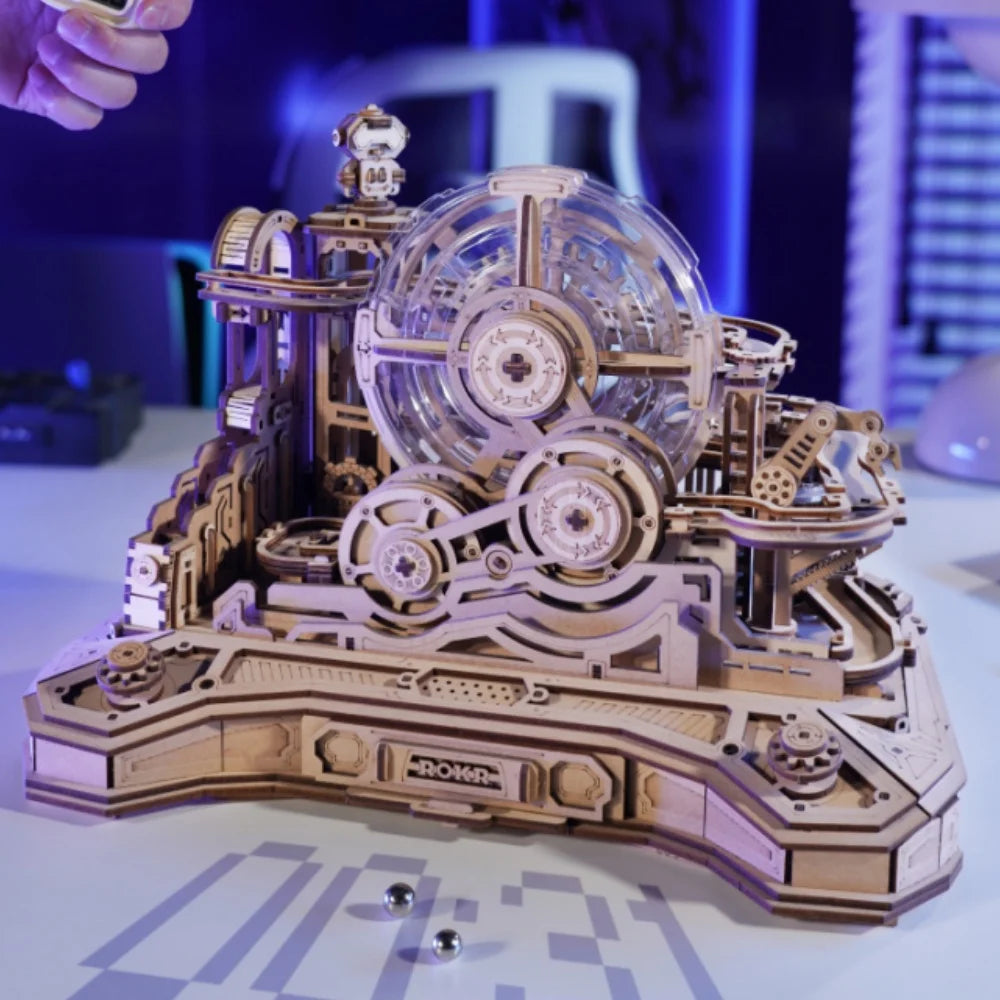 ROBOTIME Gear Ball Challenge - Circuit à Billes 3D Interactif en Bois - Puzzle Mécanique Ultra-Rapide