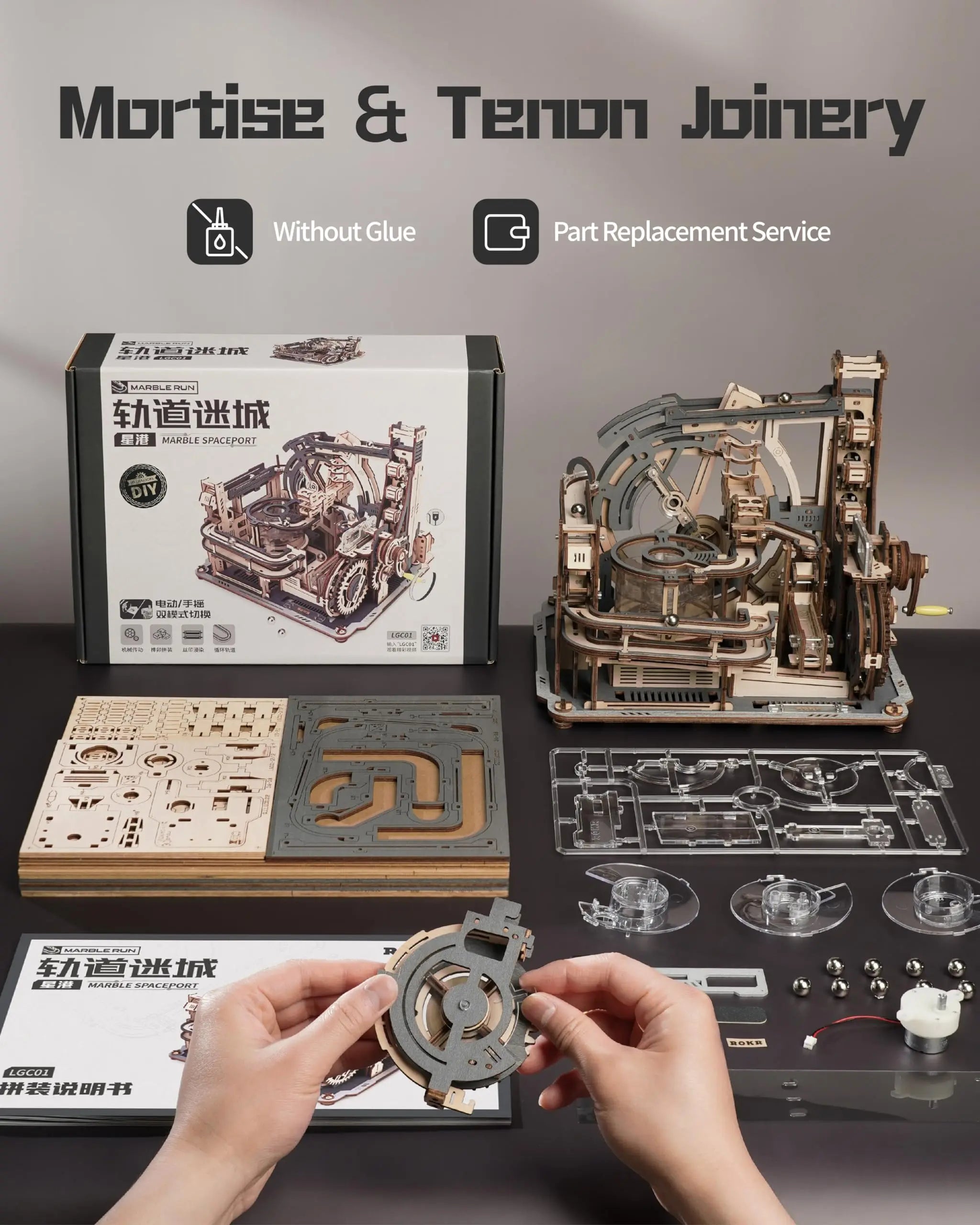 ROBOTIME Rokr Electric Marble Run with Light 3D Puzzle Toys Marble Spaceport - Connect With Night City