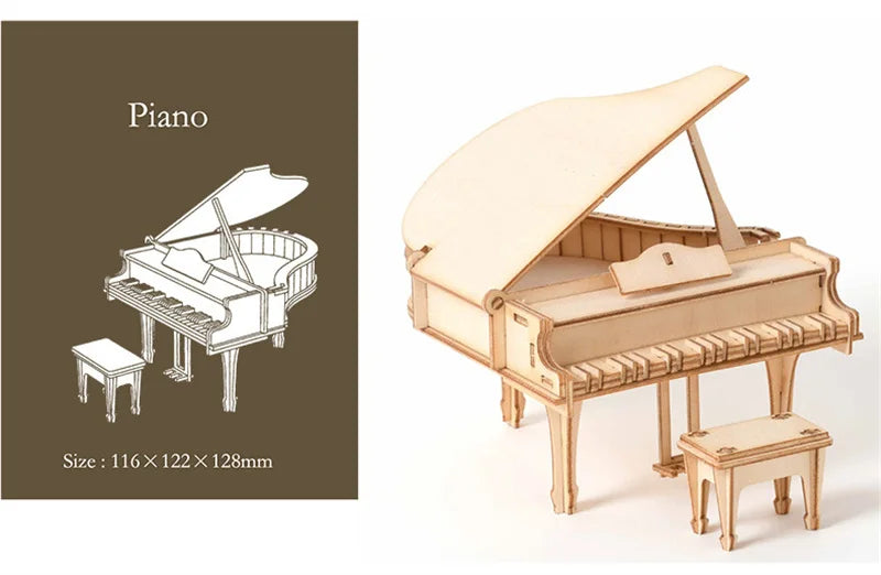 Puzzle 3D en Bois – Piano | Maquette Musicale Premium
