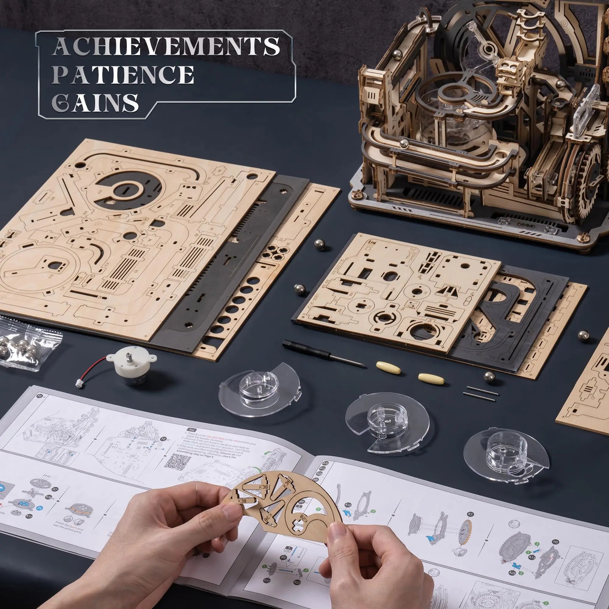 ROBOTIME Rokr Electric Marble Run with Light 3D Puzzle Toys Marble Spaceport - Connect With Night City