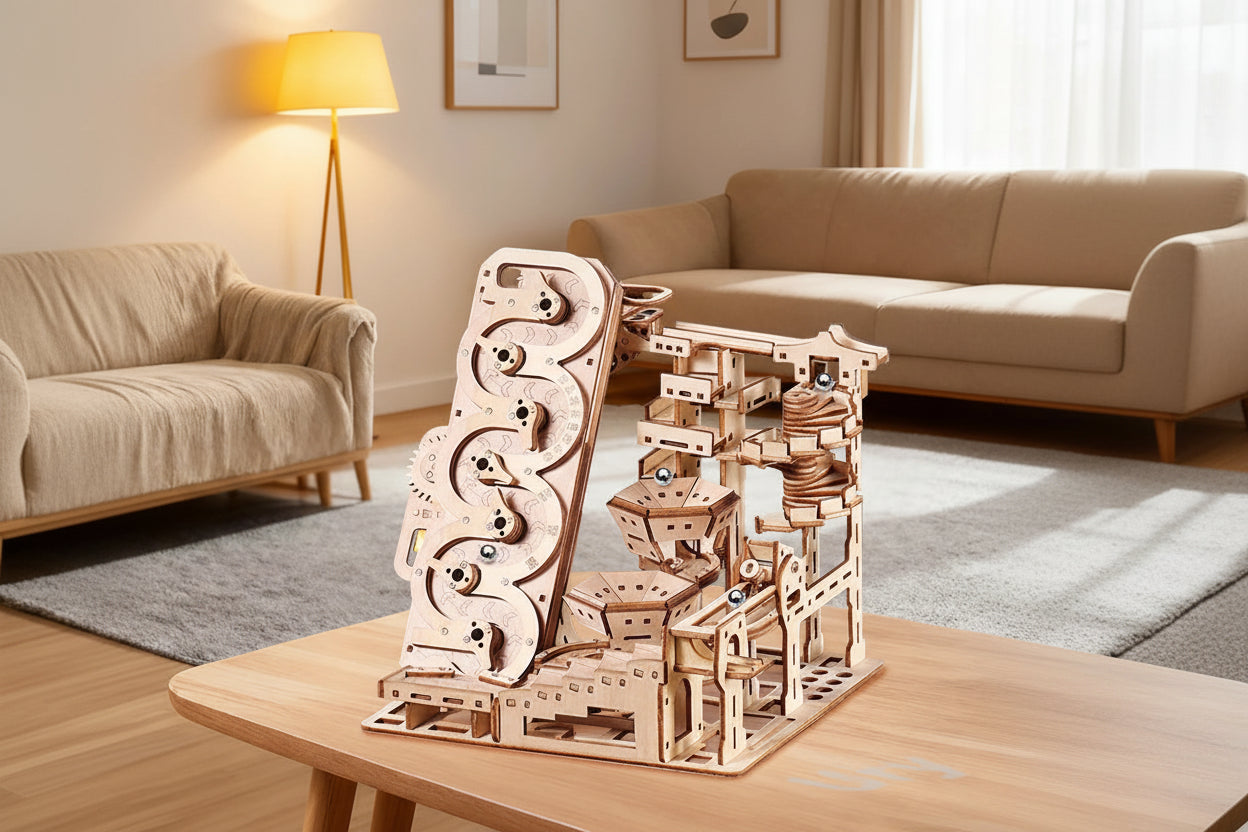 Puzzle 3D en Bois - Circuit à Billes Électrique avec Boussole
