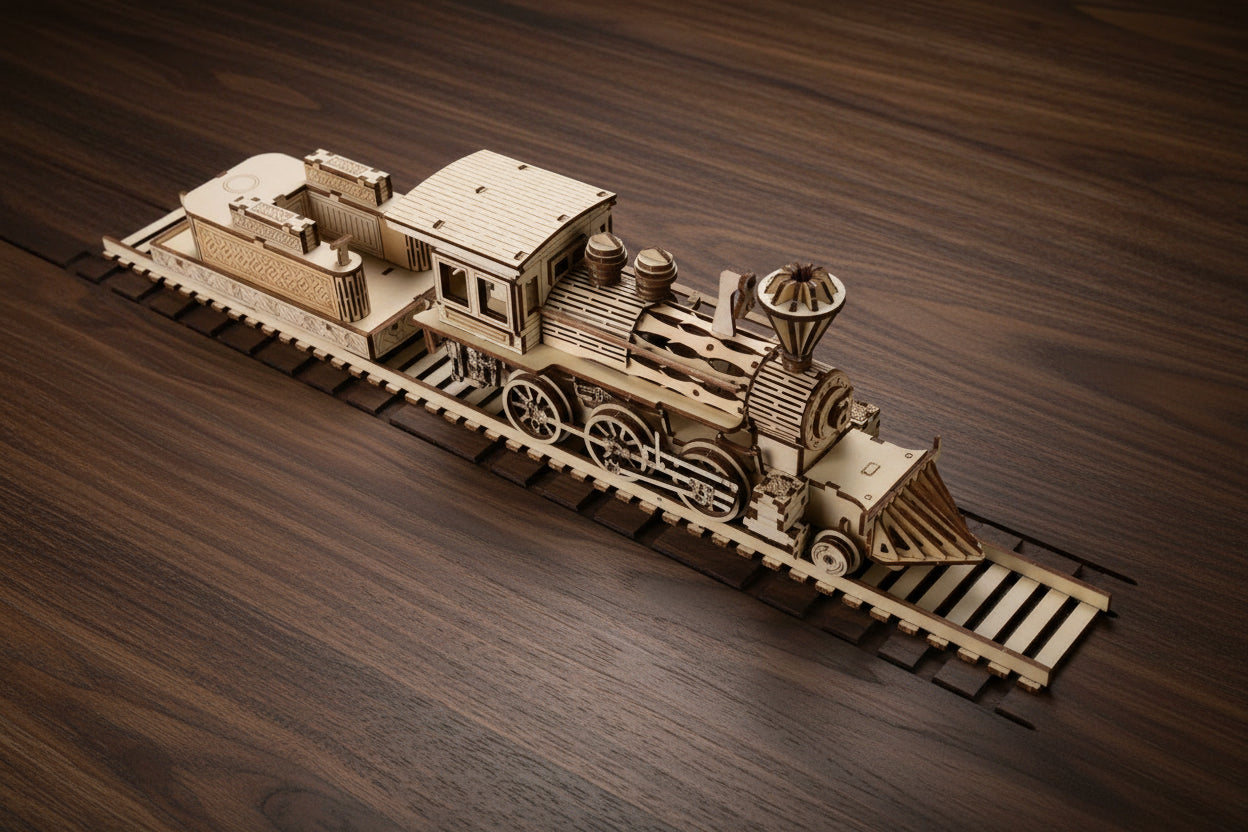 Train à Vapeur 3D en Bois avec Pont Ferroviaire - Puzzle Mécanique Rétro DIY