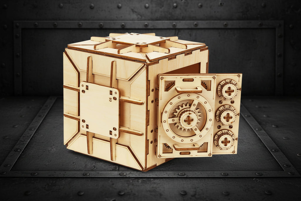 Coffre-Fort Ugears 3D en Bois - Puzzle Mécanique avec Serrure à Combinaison | 179 Pièces
