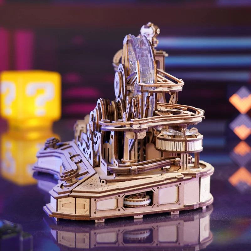 ROBOTIME Gear Ball Challenge - Circuit à Billes 3D Interactif en Bois - Puzzle Mécanique Ultra-Rapide