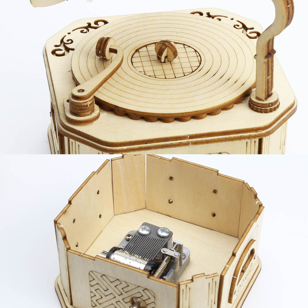 Gramophone Musical 3D en Bois | Boîte à Musique Puzzle DIY | 4 Mélodies Disponibles