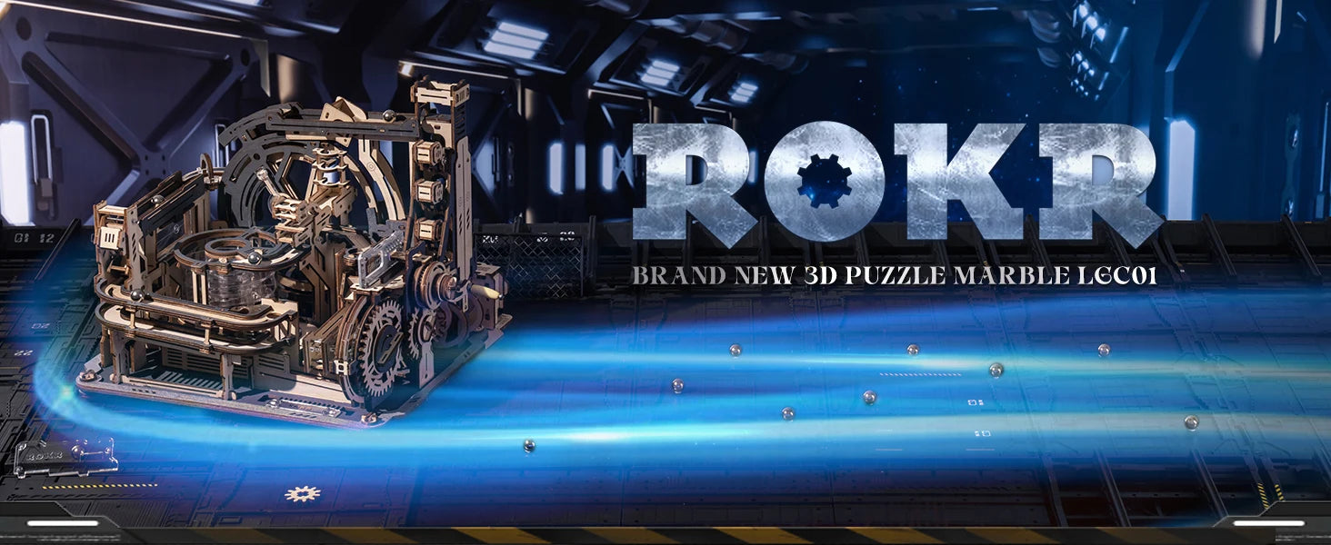 ROBOTIME Rokr Electric Marble Run with Light 3D Puzzle Toys Marble Spaceport - Connect With Night City