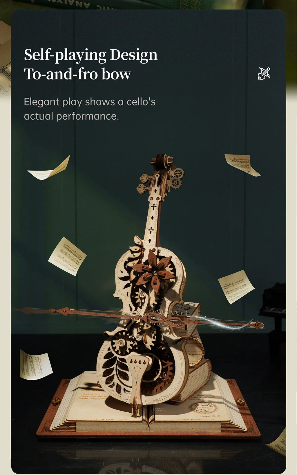 Boîte à Musique 3D Violoncelle Robotime AMK63 - Puzzle Mécanique en Bois