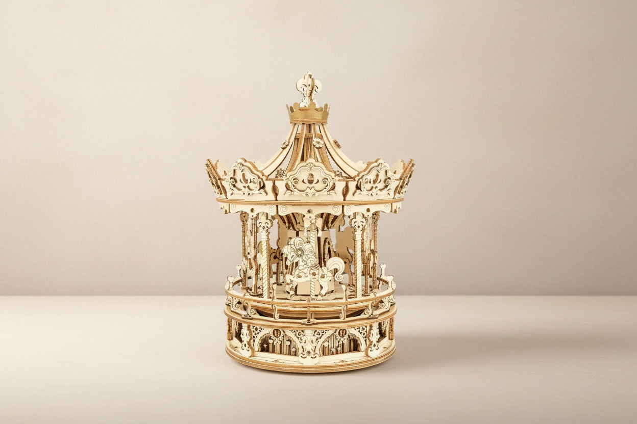 ROBOTIME Carrousel Musical 3D en Bois - Boîte à Musique Rotative 336 Pièces - Puzzle Mécanique DIY Premium