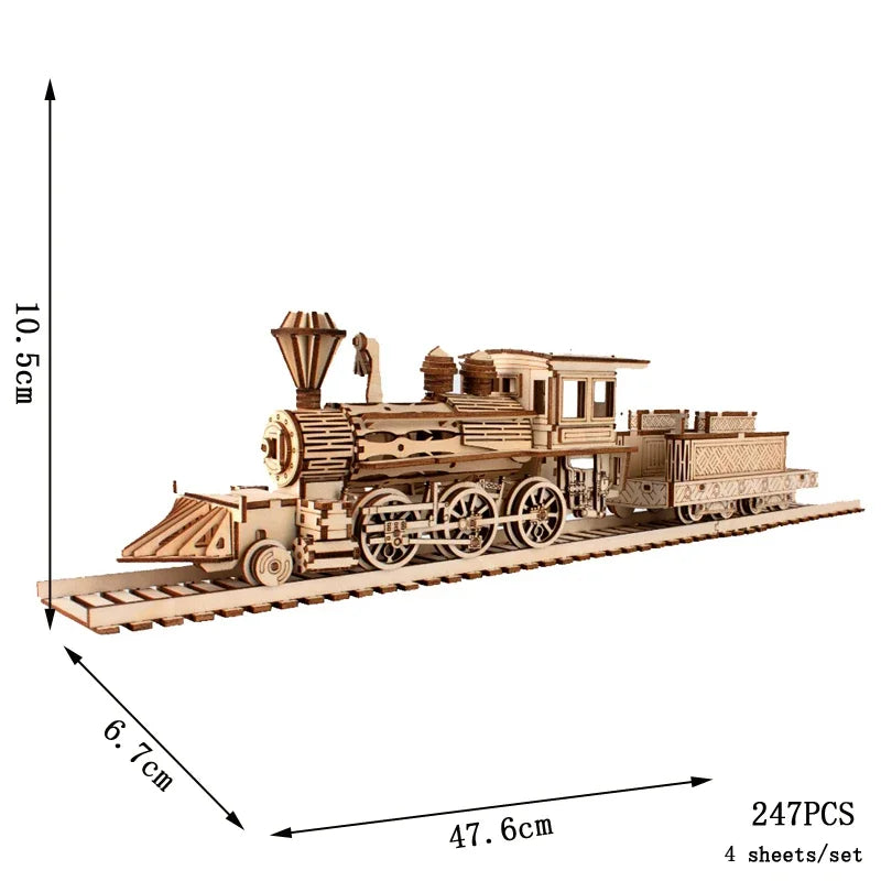 Train à Vapeur 3D en Bois avec Pont Ferroviaire - Puzzle Mécanique Rétro DIY