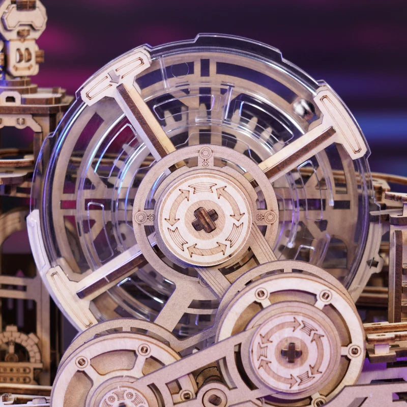 ROBOTIME Gear Ball Challenge - Circuit à Billes 3D Interactif en Bois - Puzzle Mécanique Ultra-Rapide