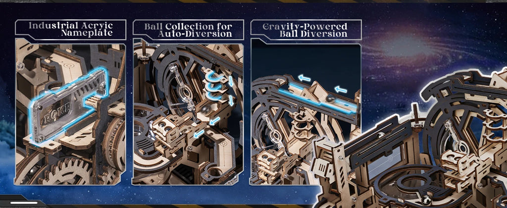 ROBOTIME Rokr Electric Marble Run with Light 3D Puzzle Toys Marble Spaceport - Connect With Night City