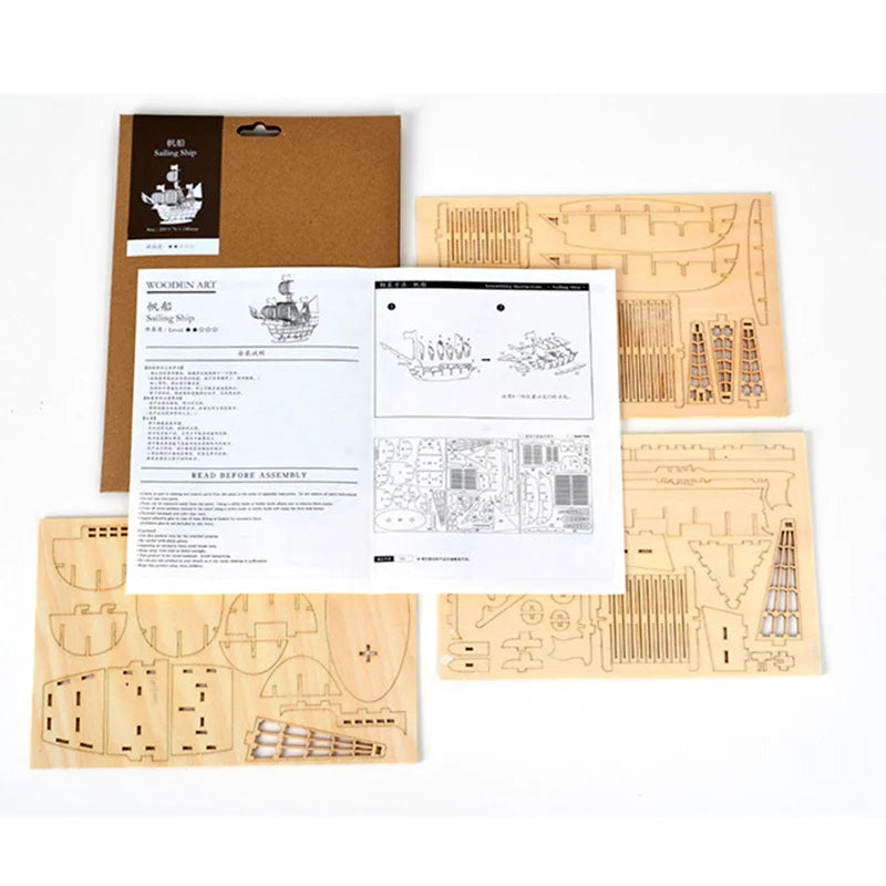 Puzzle 3D en Bois – Bateau 2 Mâts | Maquette Voilier Premium