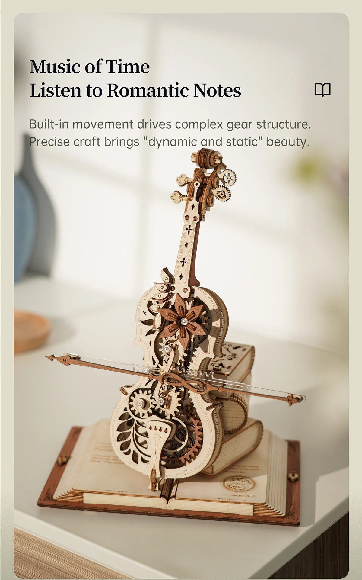 Boîte à Musique 3D Violoncelle Robotime AMK63 - Puzzle Mécanique en Bois