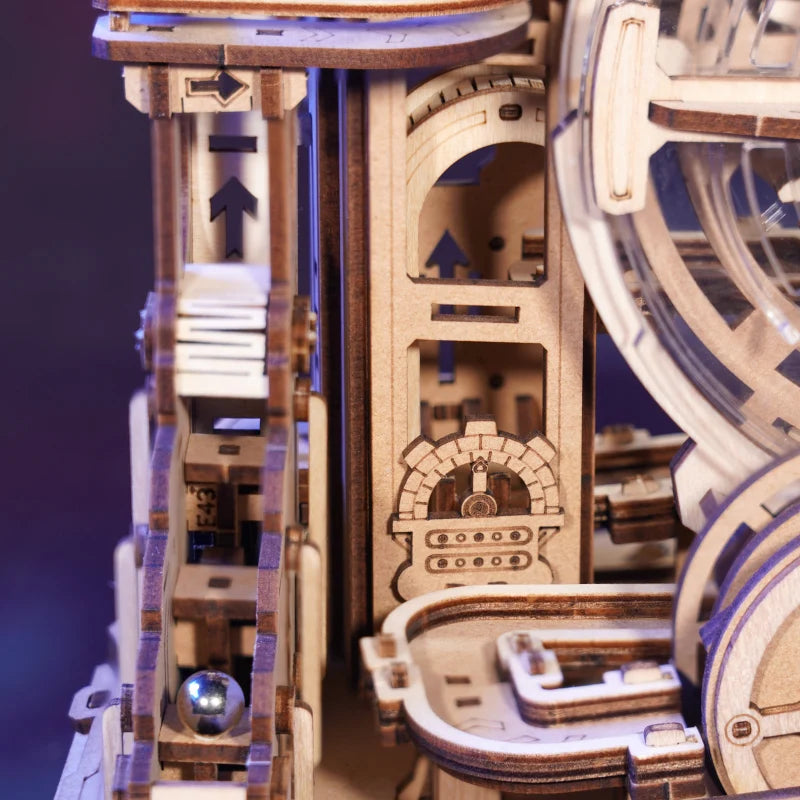 ROBOTIME Gear Ball Challenge - Circuit à Billes 3D Interactif en Bois - Puzzle Mécanique Ultra-Rapide