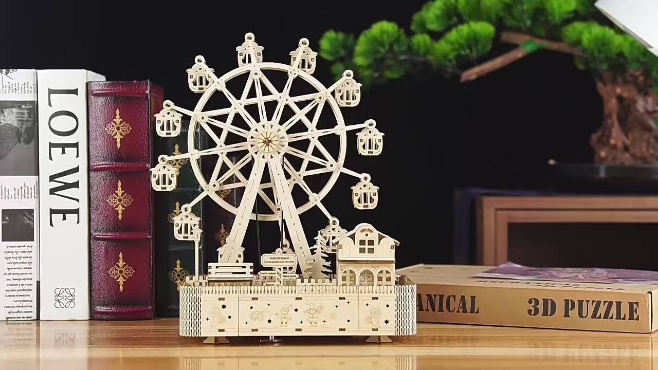 Grande Roue Musicale 3D LED Robotime - Boîte à Musique Lumineuse en Bois