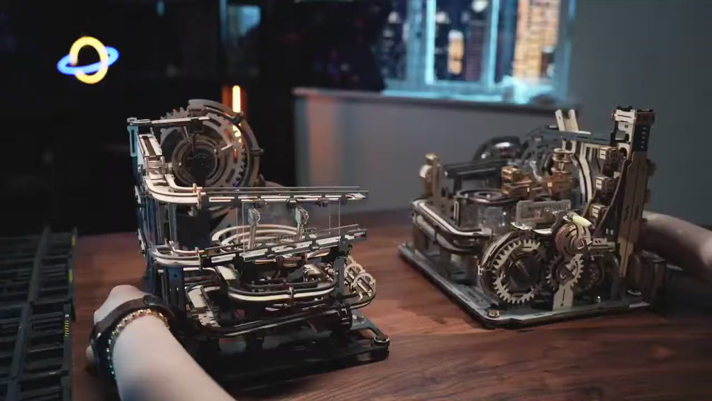 ROBOTIME Rokr Electric Marble Run with Light 3D Puzzle Toys Marble Spaceport - Connect With Night City